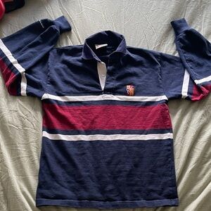 Men's Navy & Burgundy Rugby Shirt with Stripe Detail